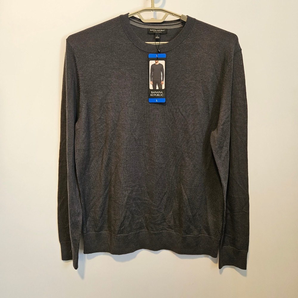 Banana Republic Merino Wool Crewneck Sweater Mens Large Charcoal Gray Fall Work
